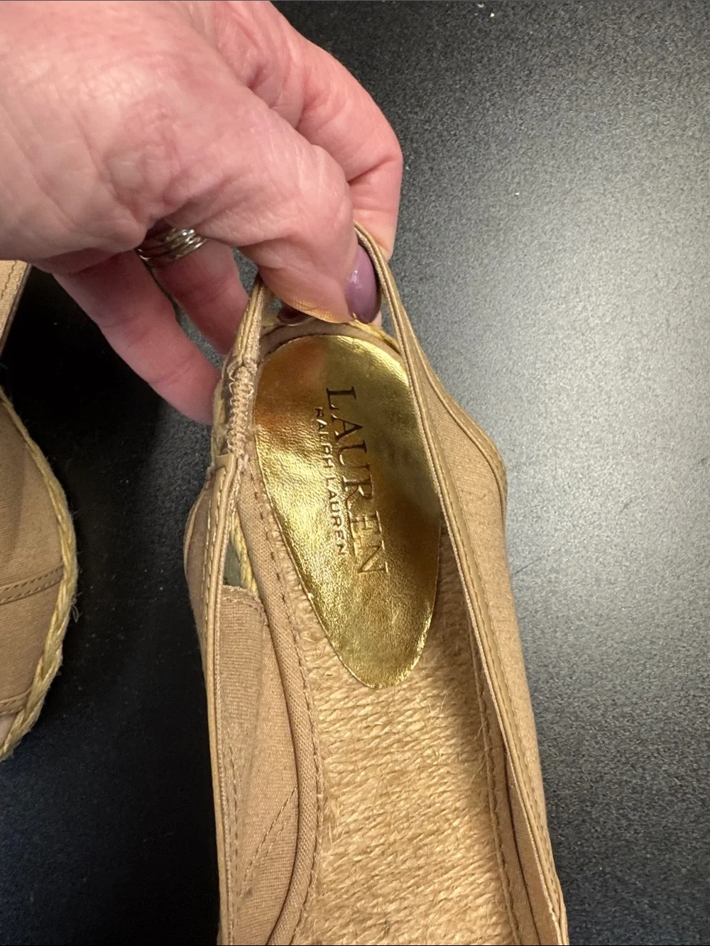 Lauren Ralph Lauren Taupe‎ Canvas Peep-Toe Slingback Espadrilles